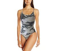 STAR FASHION Cami Bodysuit for Women's Camisole Vest Printed Ladies Sleeveless Strappy Bodysuit Leotard Top Camouflage Grey -12-14