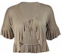 STAR FASHION Casual Bolero Sequin Tie Frill Ruffle Shrug High Low Hem Crop Top Short Sleeve Open Front Stretch Cardigan Summer Sheer Chiffon Lightweight Cape Top for Woman (Mocha)