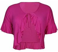 STAR FASHION Casual Bolero Sequin Tie Frill Ruffle Shrug High Low Hem Crop Top Short Sleeve Open Front Stretch Cardigan Summer Sheer Chiffon Lightweight Cape Top for Woman (Cerise)