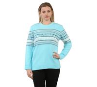 STAR FASHION Fair Isle Knitted Jumpers for Women's Long Sleeve Crew Neck Sweater with Winter Pattern Pullover Ladies Isle Inspired Patterns Warm Knitwear Jumper Top Turquoise-SM