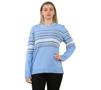 STAR FASHION Fair Isle Knitted Jumpers for Women's Long Sleeve Crew Neck Sweater with Winter Pattern Pullover Ladies Isle Inspired Patterns Warm Knitwear Jumper Top Sky Blue-XL