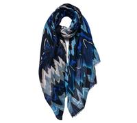 STAR FASHION Girls Scarves & Wraps Silver Foil Small Wave Print Soft Touch Scarf for Womens Trendy Italian-Made Scarf Stole Neckerchief for Autumn Summer and Winter Blue