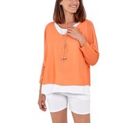 STAR FASHION Italian Fine Knit Double Layer Top for Womens Oversized Long Sleeve Layered Blouse with Necklace Ladies Glitter Trim 2 in 1 Necklace Top Orange