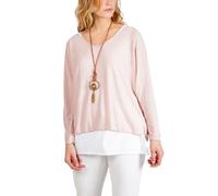 STAR FASHION Italian Fine Knit Double Layer Top for Womens Oversized Long Sleeve Layered Blouse with Necklace Ladies Glitter Trim 2 in 1 Necklace Top Blush
