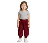 STAR FASHION Kids Harem Loose Casual Baggy Sports Dancing Pants Girls Harem Children Trouser with Leg Cuffs Elasticated Waist Wine 9 to 10 Years