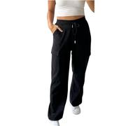 STAR FASHION Ladies Cargo Combat Trouser Elastic Waistband Drawstring 4 Pocket Plain Wide Leg Palazzo Style Legging Trousers for Womens UK Size 8 to 16