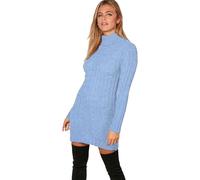 STAR FASHION Ladies Chunky Cable Knitted Polo Neck Ribbed Jumper Womens High Neck Tops Pullover Knitwear Warm Sweater Dress Winter Cardigan Plus Size UK 8-26 Sky Blue
