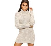 STAR FASHION Ladies Chunky Cable Knitted Polo Neck Ribbed Jumper Womens High Neck Tops Pullover Knitwear Warm Sweater Dress Winter Cardigan Plus Size UK 8-26 Stone
