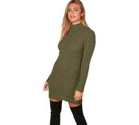 STAR FASHION Ladies Chunky Cable Knitted Polo Neck Ribbed Jumper Womens High Neck Tops Pullover Knitwear Warm Sweater Dress Winter Cardigan Plus Size UK 8-26 Khaki