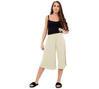 STAR FASHION Ladies Culottes Palazzo Shorts Wide Leg Flared Elasticated Stretchy Loose Short Trousers Pants Casual Womens 3/4 Length Plain Culottes Shorts 8-26 Cream