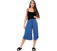 STAR FASHION Ladies Culottes Palazzo Shorts Wide Leg Flared Elasticated Stretchy Loose Short Trousers Pants Casual Womens 3/4 Length Plain Culottes Shorts 8-26 Teal
