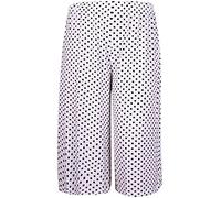 STAR FASHION Ladies Culottes Palazzo Shorts Wide Leg Flared Elasticated Stretchy Loose Short Trousers Pants Casual Womens 3/4 Length Plain Culottes Shorts 8-26 White Polka