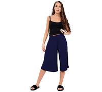 STAR FASHION Ladies Culottes Palazzo Shorts Wide Leg Flared Elasticated Stretchy Loose Short Trousers Pants Casual Womens 3/4 Length Plain Culottes Shorts 8-26 Navy