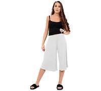 STAR FASHION Ladies Culottes Palazzo Shorts Wide Leg Flared Elasticated Stretchy Loose Short Trousers Pants Casual Womens 3/4 Length Plain Culottes Shorts 8-26 White