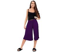 STAR FASHION Ladies Culottes Palazzo Shorts Wide Leg Flared Elasticated Stretchy Loose Short Trousers Pants Casual Womens 3/4 Length Plain Culottes Shorts 8-26 Purple