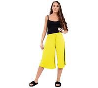 STAR FASHION Ladies Culottes Palazzo Shorts Wide Leg Flared Elasticated Stretchy Loose Short Trousers Pants Casual Womens 3/4 Length Plain Culottes Shorts 8-26 Yellow