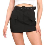 STAR FASHION Ladies High Waisted Cargo Skort with Pockets Belted Skirt Hiking Running Skorts for Summer UK Size UK 12 Black