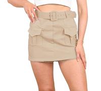 STAR FASHION Ladies High Waisted Cargo Skort with Pockets Belted Skirt Hiking Running Skorts for Summer UK Size UK 10 Beige