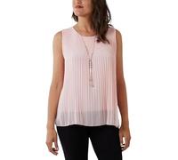 STAR FASHION Ladies Italian Pleated Necklace Top Lined Chiffon Front Round Neck Sleeveless Blouse Top with a Pendant One Size UK 8 to 16 Blush