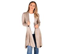 STAR FASHION Ladies Knee Length Cardigan Over The Bum Waterfall Flared Open Front Cardigan Long Sleeve Knitted Sweater Womens Casual Top UK Size 8 to 22 Mocha