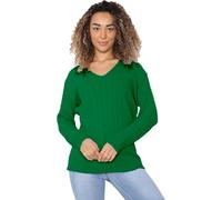 STAR FASHION Ladies Long Sleeve All Over Cable Soft Knitted Jumper Womens V Neck Winter Wear Jumper Sweater Casual Top UK Size Jade Green 12 to 14