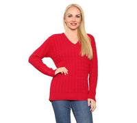 STAR FASHION Ladies Long Sleeve All Over Cable Soft Knitted Jumper Womens V Neck Winter Wear Jumper Sweater Casual Top UK Size Red 12 to 14