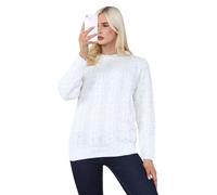 STAR FASHION Ladies Long Sleeve Sweater Womens Crew Neck Chain Link Pattern Thick Knit Winter Jumper Cream SM