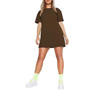 Womens Longline PJ Top T-Shirt Plain Short Sleeve Oversized Baggy Tunic Top Mini Nightdress Style Sleepwear Brown-8-16 Regular