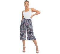 STAR FASHION Ladies Printed Palazzo Shorts Wide Leg Flared Elasticated Stretchy Loose Short Trousers Pants Big Circles Blue-006 24-26