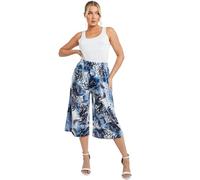 STAR FASHION Ladies Printed Palazzo Shorts Wide Leg Flared Elasticated Stretchy Loose Short Trousers Pants Jelly Fish Blue-008 20-22