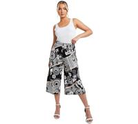 STAR FASHION Ladies Printed Palazzo Shorts Wide Leg Flared Elasticated Stretchy Loose Short Trousers Pants Big Circles Black-003 12-14