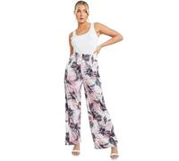 STAR FASHION Ladies Printed Palazzo Wide Leg Flared Elasticated Stretchy Loose Pants Trousers Jelly Fish Pink-005 8-10
