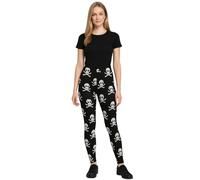 STAR FASHION Ladies Printed Stretchy Viscose Full Length Leggings Womens Elasticated Waist Pants Soft Comfortable Fit Skull & Bones-24-26