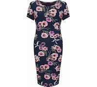 STAR FASHION Ladies Short Sleeve Stretched Splash Print Round Neck Bodycon Sheath Pencil T-Shirt Top Midi Dress Casual Basic Elegant Summer Long Tunic Tank Top Dresses for Woman (Navy Blue)