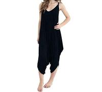 STAR FASHION Ladies Strappy Baggy Harem Jumpsuit Romper Dress Top Womens Sleeveless All in One V-Neck Cami Playsuit UK Black 12-14