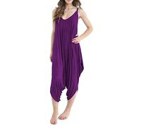 STAR FASHION Ladies Strappy Baggy Harem Jumpsuit Romper Dress Top Womens Sleeveless All in One V-Neck Cami Playsuit UK Purple 16-18