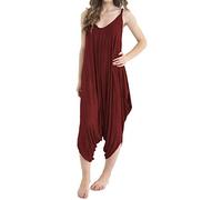 STAR FASHION Ladies Strappy Baggy Harem Jumpsuit Romper Dress Top Womens Sleeveless All in One V-Neck Cami Playsuit UK Wine 16-18