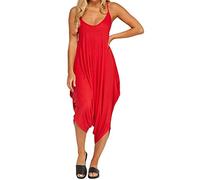 STAR FASHION Ladies Strappy Baggy Harem Jumpsuit Romper Dress Top Womens Sleeveless All in One V-Neck Cami Playsuit UK Red 12-14