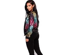 STAR FASHION Ladies Women Sequin Glitter Jacket Multicolor Metallic Sparkly Blazer Long Sleeve Cardigan Open Front Coat Summer Festival Party Bomber Jackets Size 8-18 Rainbow