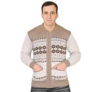 STAR FASHION Men’s Knitted Cardigan Argyle Diamond Pattern V Neck Classic Zipper Jumper Fair Isle Printed Pattern with Ribbed Cuffs and Hem Beige-M