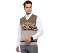STAR FASHION Men’s Sweater Vest Argyle Pattern Knitted Sleeveless V-Neck Tank Top Jumper Classic Jersey Pullover for Golf Cricket Sports Casual Wear Acrylic Knit Navy-L