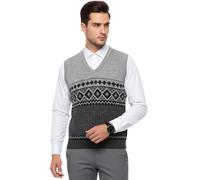 STAR FASHION Men’s Sweater Vest Argyle Pattern Knitted Sleeveless V-Neck Tank Top Jumper Classic Jersey Pullover for Golf Cricket Sports Casual Wear Acrylic Knit Grey-4XL