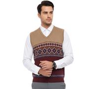 STAR FASHION Men’s Sweater Vest Argyle Pattern Knitted Sleeveless V-Neck Tank Top Jumper Classic Jersey Pullover for Golf Cricket Sports Casual Wear Acrylic Knit Black-M