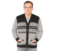 STAR FASHION Mens Knitted Cardigan Argyle Diamond Pattern V Neck Classic Button Jumper Fair Isle Printed Pattern with Ribbed Cuffs and Hem Black-2XL