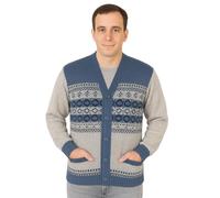 STAR FASHION Mens Knitted Cardigan Argyle Diamond Pattern V Neck Classic Button Jumper Fair Isle Printed Pattern with Ribbed Cuffs and Hem Airforce Blue-L