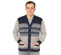 STAR FASHION Mens Knitted Cardigan Argyle Diamond Pattern V Neck Classic Button Jumper Fair Isle Printed Pattern with Ribbed Cuffs and Hem Navy-M