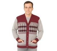 STAR FASHION Mens Knitted Cardigan Argyle Diamond Pattern V Neck Classic Button Jumper Fair Isle Printed Pattern with Ribbed Cuffs and Hem Wine-M