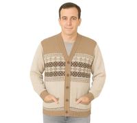 STAR FASHION Mens Knitted Cardigan Argyle Diamond Pattern V Neck Classic Button Jumper Fair Isle Printed Pattern with Ribbed Cuffs and Hem Beige-XL