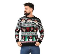 STAR FASHION Mens Knitted Christmas Jumper Xmas Sweatshirt Long Sleeve Mens Unisex Santa Present Xmas Sweater Warm Merry Christmas Cardigan HoHo Aztec-Black-S