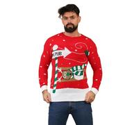STAR FASHION Mens Knitted Christmas Jumper Xmas Sweatshirt Long Sleeve Mens Unisex Santa Present Xmas Sweater Warm Merry Christmas Cardigan to The Pub-Red-L
